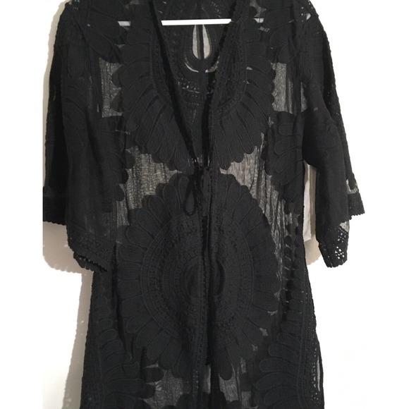 Mesh Cover Up Kimono Women's Size Small Black Open Front Short Boho Gypsy Hippie - Picture 3 of 5